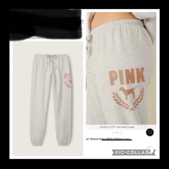 PINK BLING classic pant long sleeve campus tee cowl neck pullover GLITTER LOGO - Picture 3 of 12